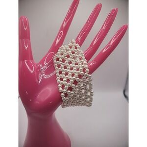 Vintage Bracelet Beaded Mesh White Jewelry Costume Bride Wedding